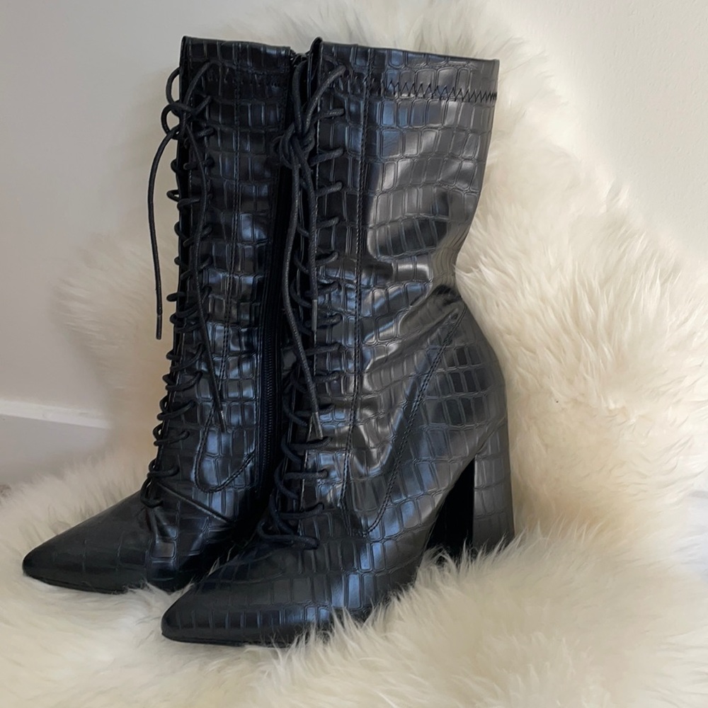 Black embossed boots
